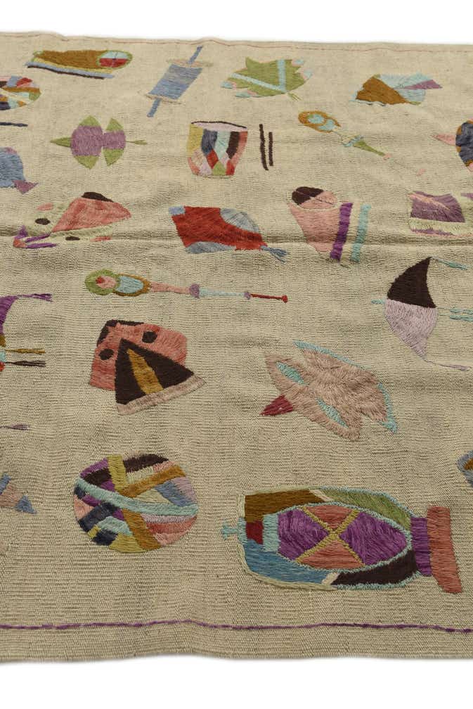 5' 4 x 6' 2 Hand Woven Kilim Suzani Wool Square Rug
