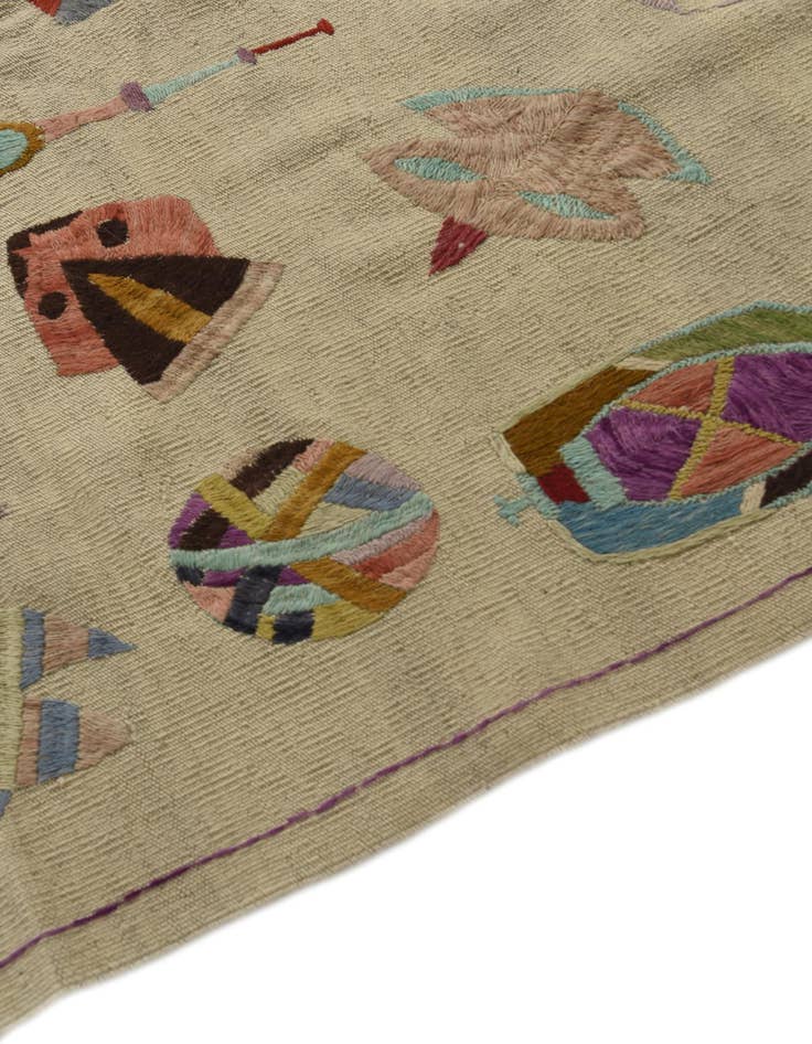 Detail image of 5' 4 x 6' 2  Hand Woven Kilim Suzani Wool Square Rug