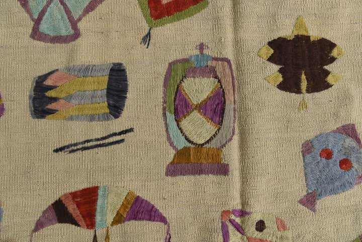 5' 4 x 6' 2 Hand Woven Kilim Suzani Wool Square Rug