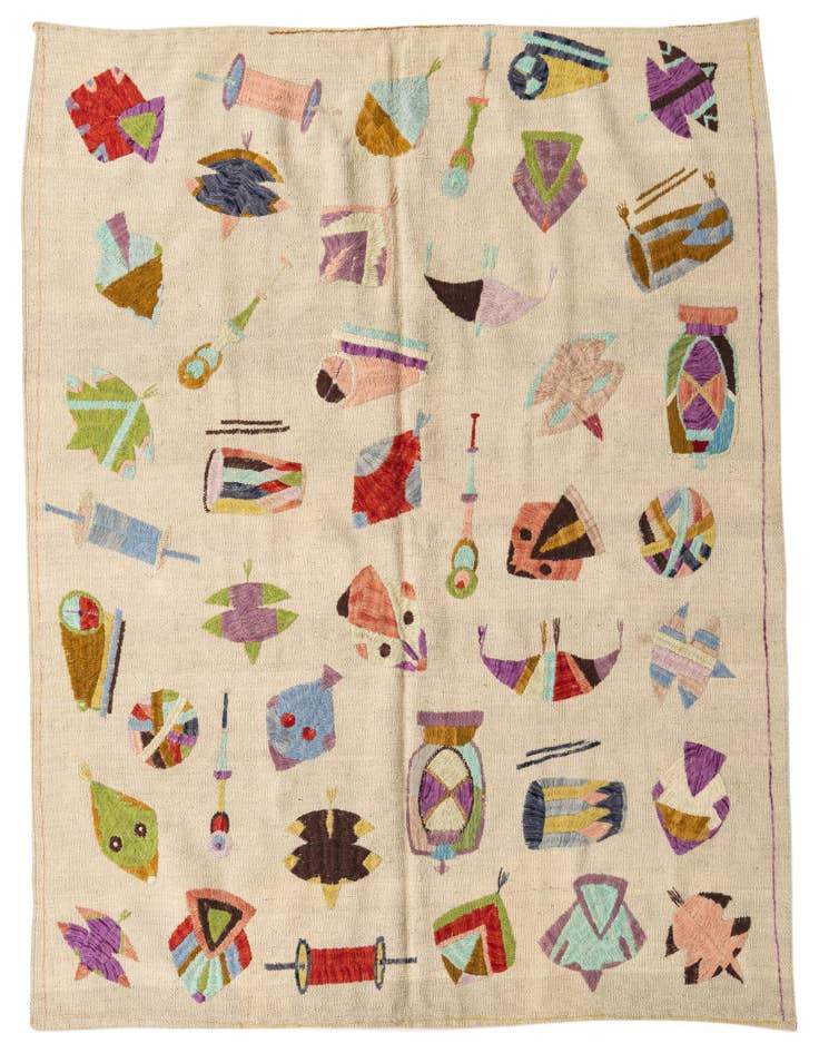 Detail image of 5' 4 x 6' 2 Hand Woven Kilim Suzani Wool Square Rug