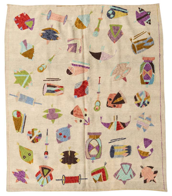 5' 4 x 6' 2 Hand Woven Kilim Suzani Wool Square Rug