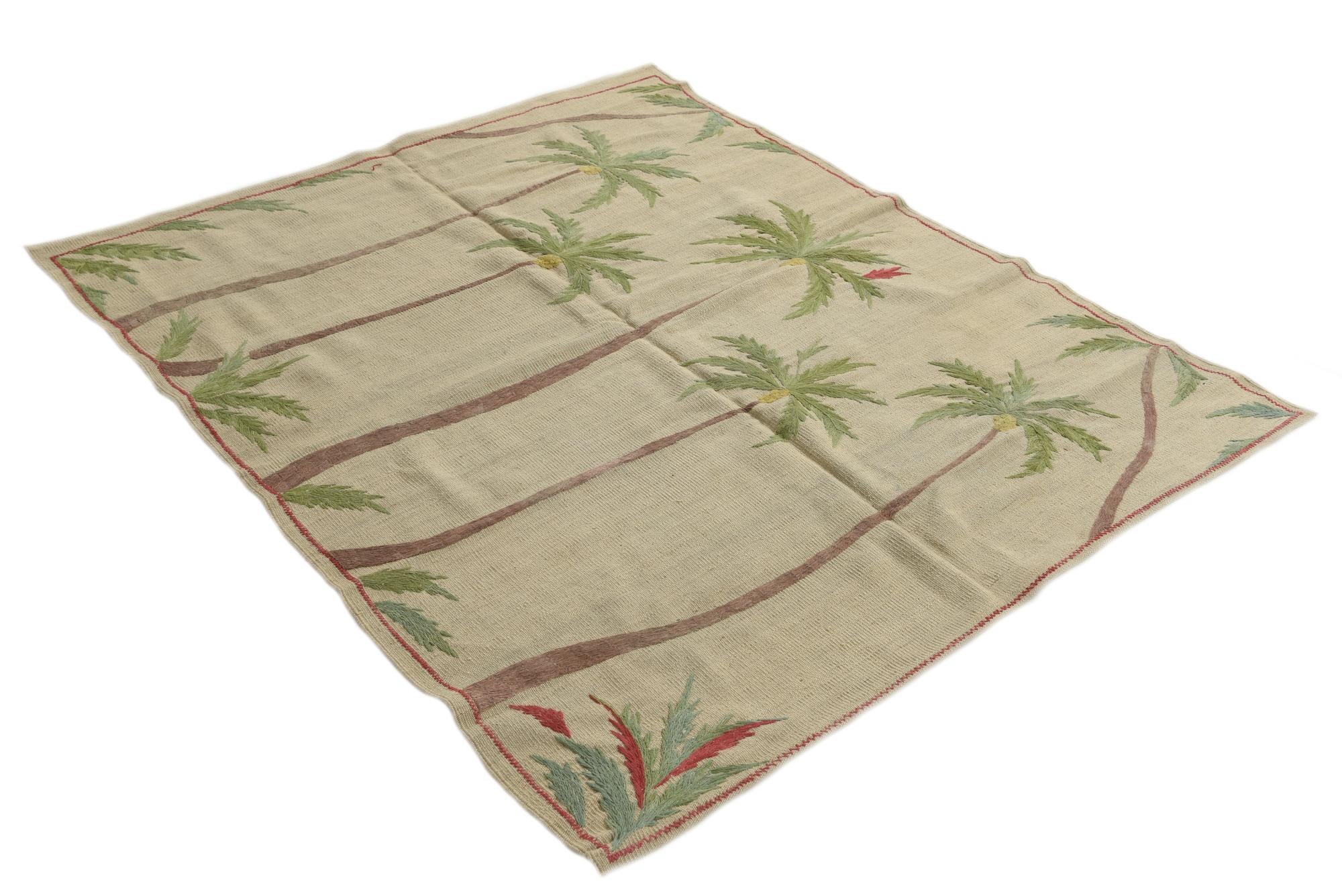 5' x 6' 2 Hand Woven Kilim Suzani Wool Square Rug