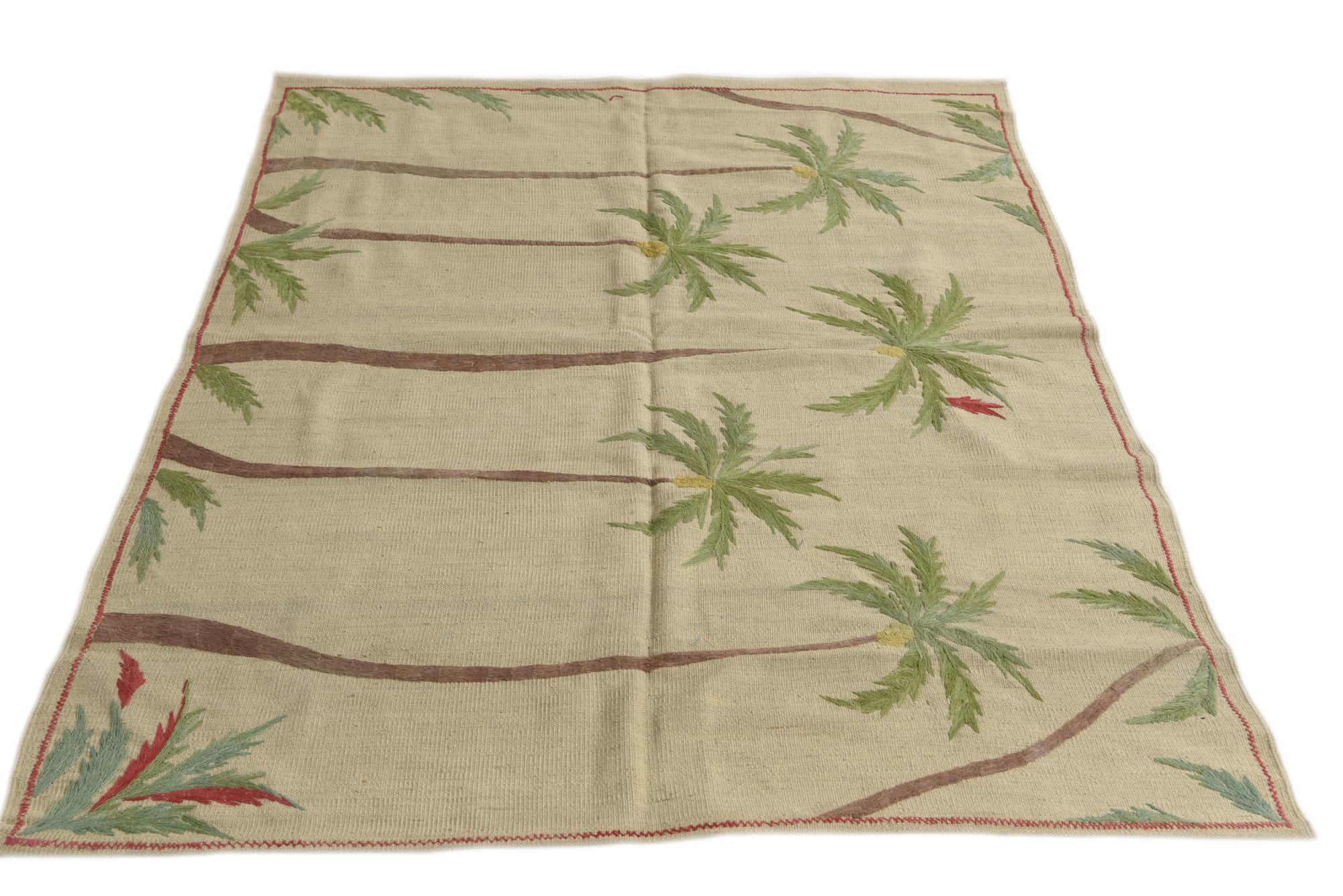 5' x 6' 2 Hand Woven Kilim Suzani Wool Square Rug