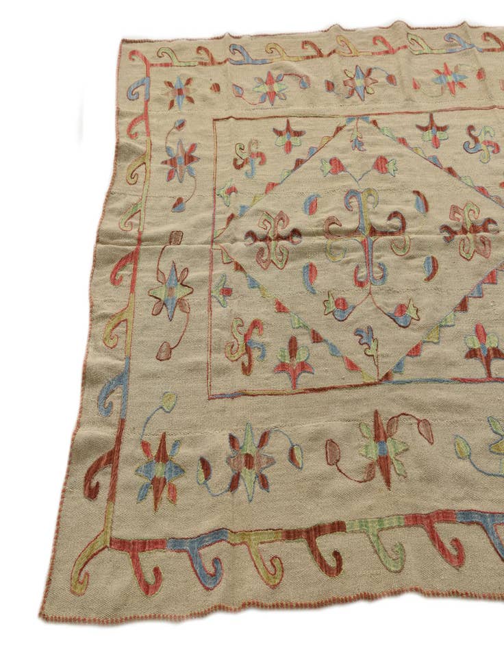 Detail image of 5' 4 x 6' 4  Hand Woven Kilim Suzani Wool Square Rug