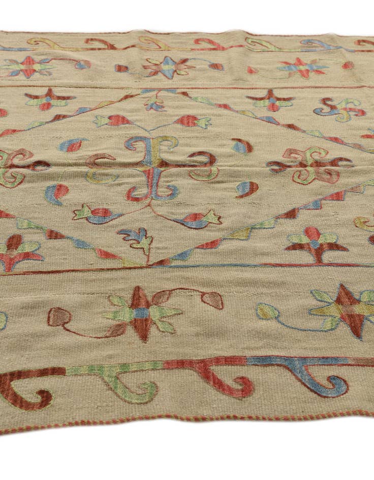 Detail image of 5' 4 x 6' 4  Hand Woven Kilim Suzani Wool Square Rug