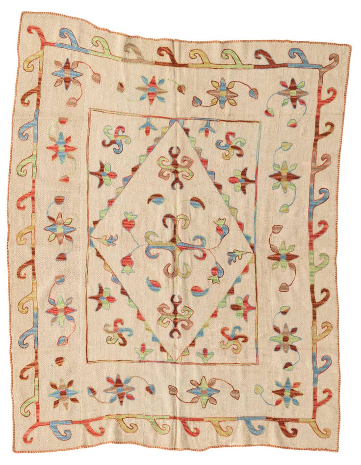 Detail image of 5' 4 x 6' 4 Hand Woven Kilim Suzani Wool Square Rug