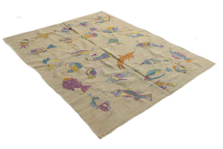 5' 1 x 6' 3 Hand Woven Kilim Suzani Wool Square Rug