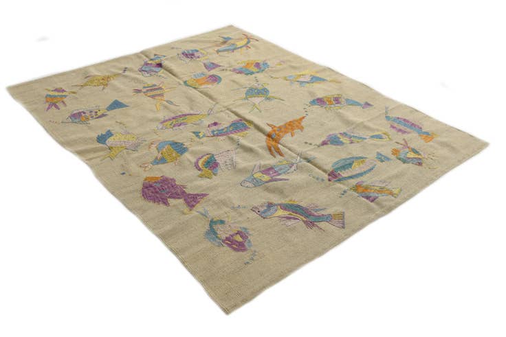 Detail image of 5' 1 x 6' 3 Hand Woven Kilim Suzani Wool Square Rug