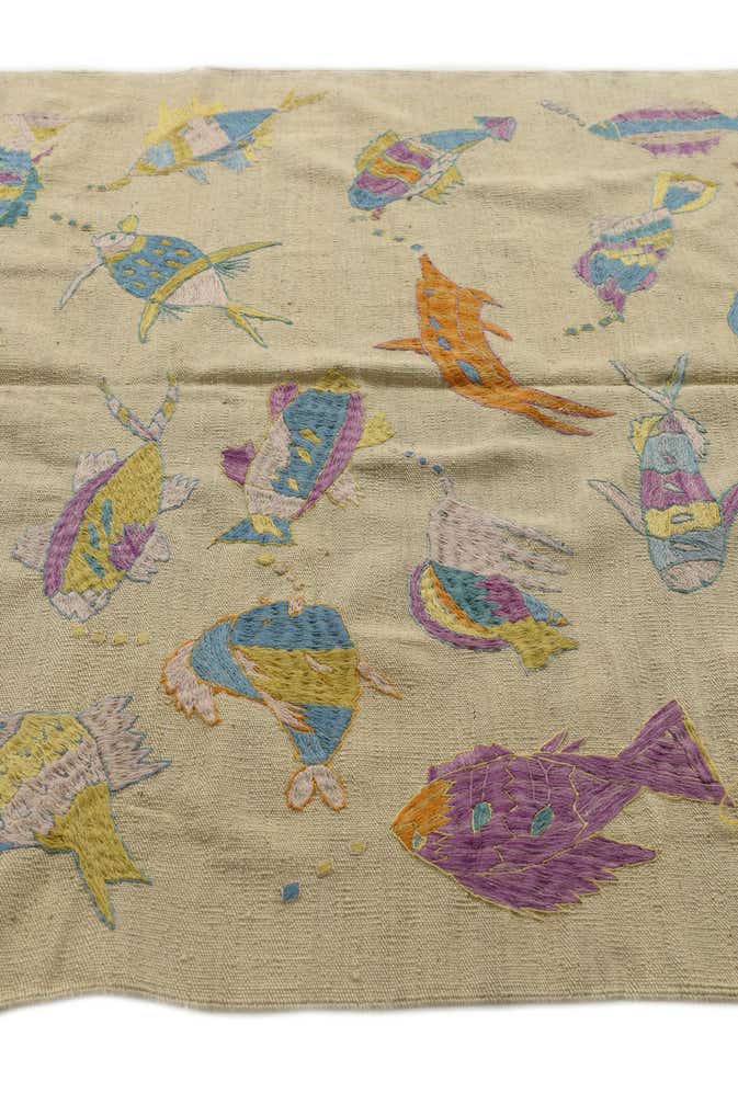 5' 1 x 6' 3 Hand Woven Kilim Suzani Wool Square Rug
