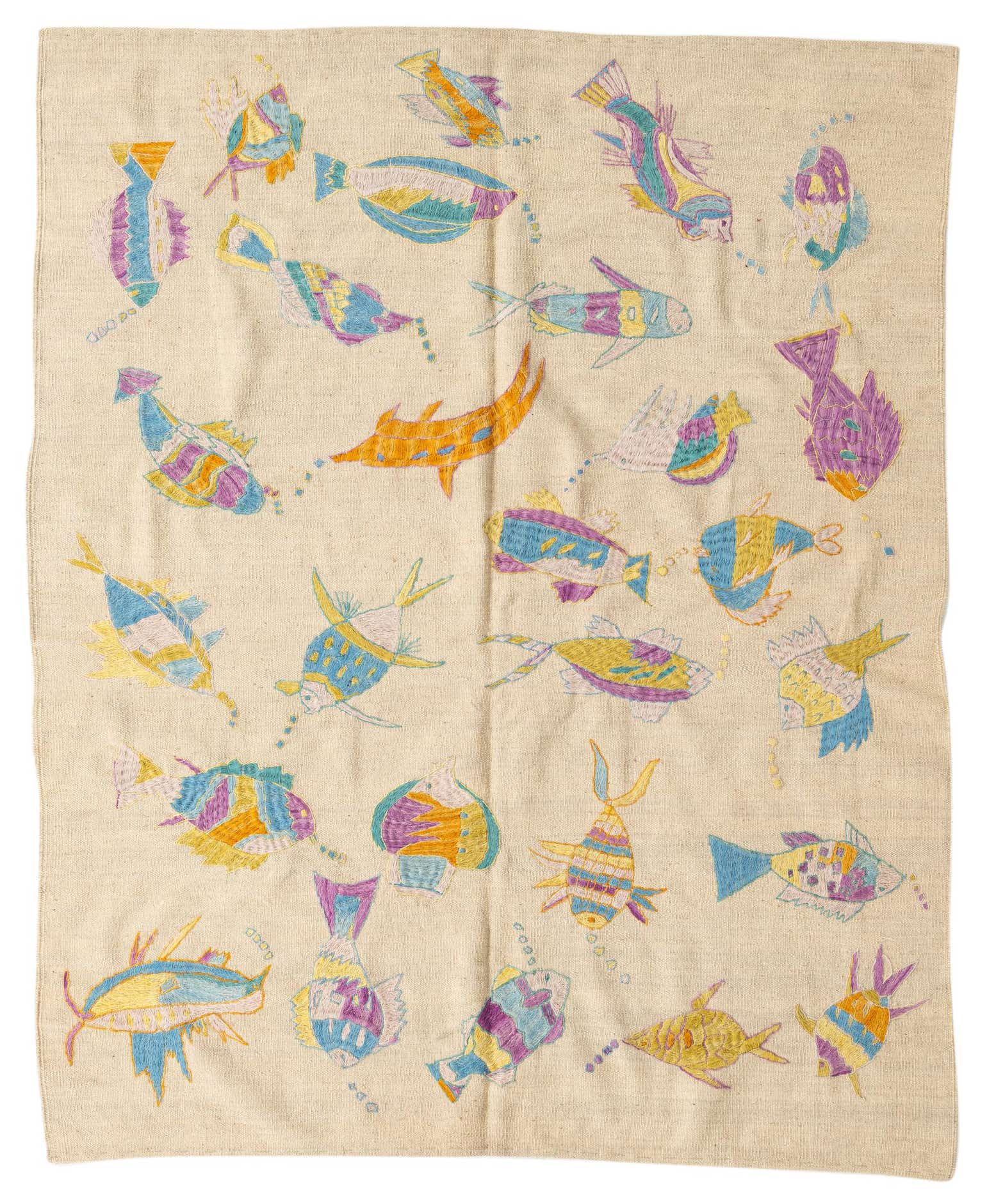 5' 1 x 6' 3 Hand Woven Kilim Suzani Wool Square Rug