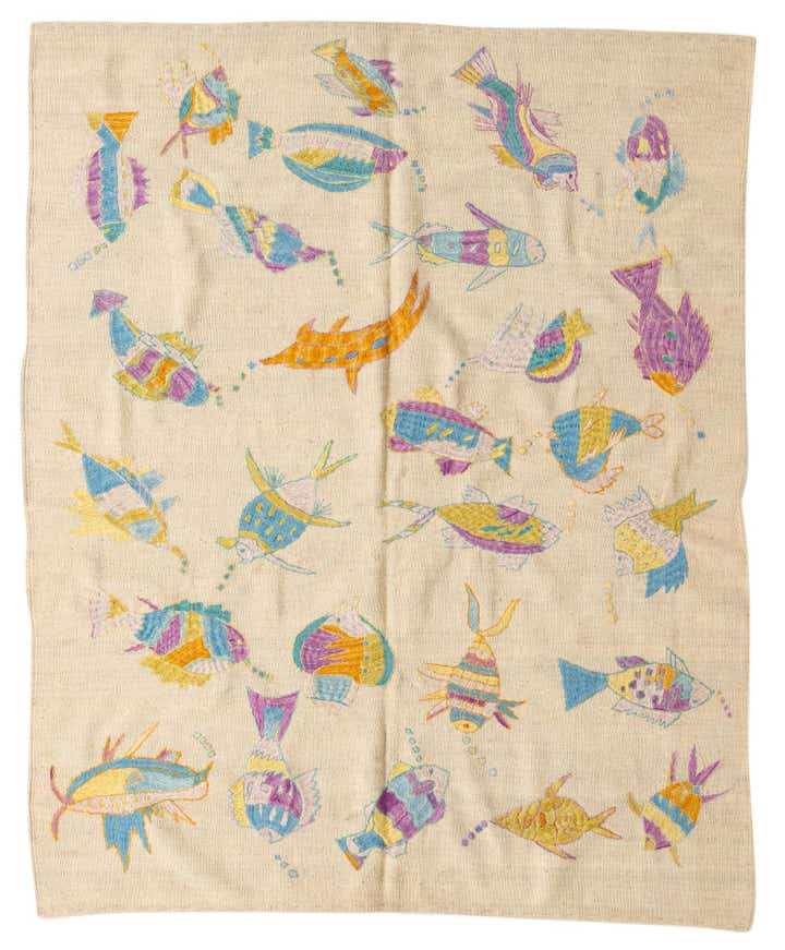 5' 1 x 6' 3 Hand Woven Kilim Suzani Wool Square Rug