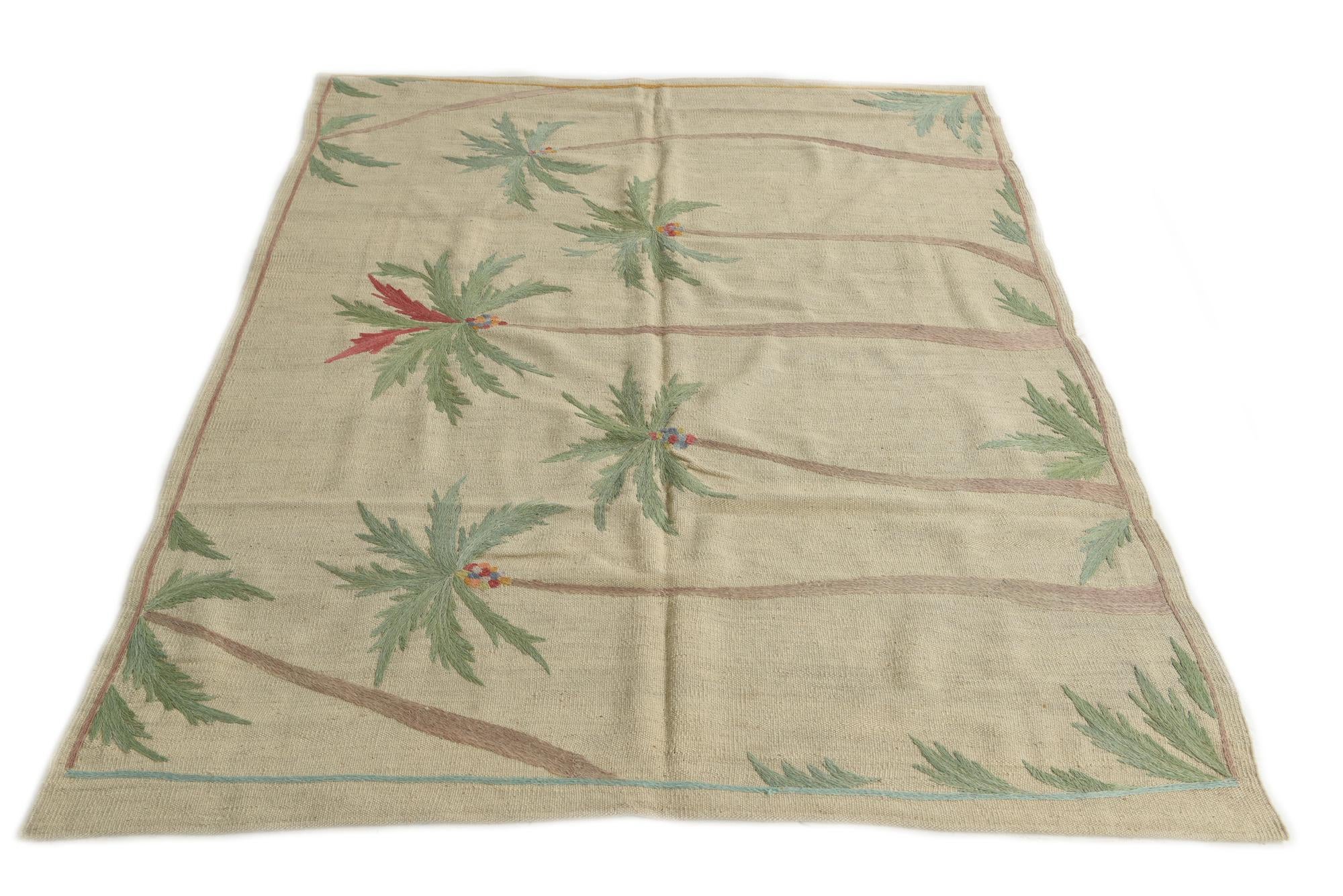5' x 6' 2 Hand Woven Kilim Suzani Wool Square Rug