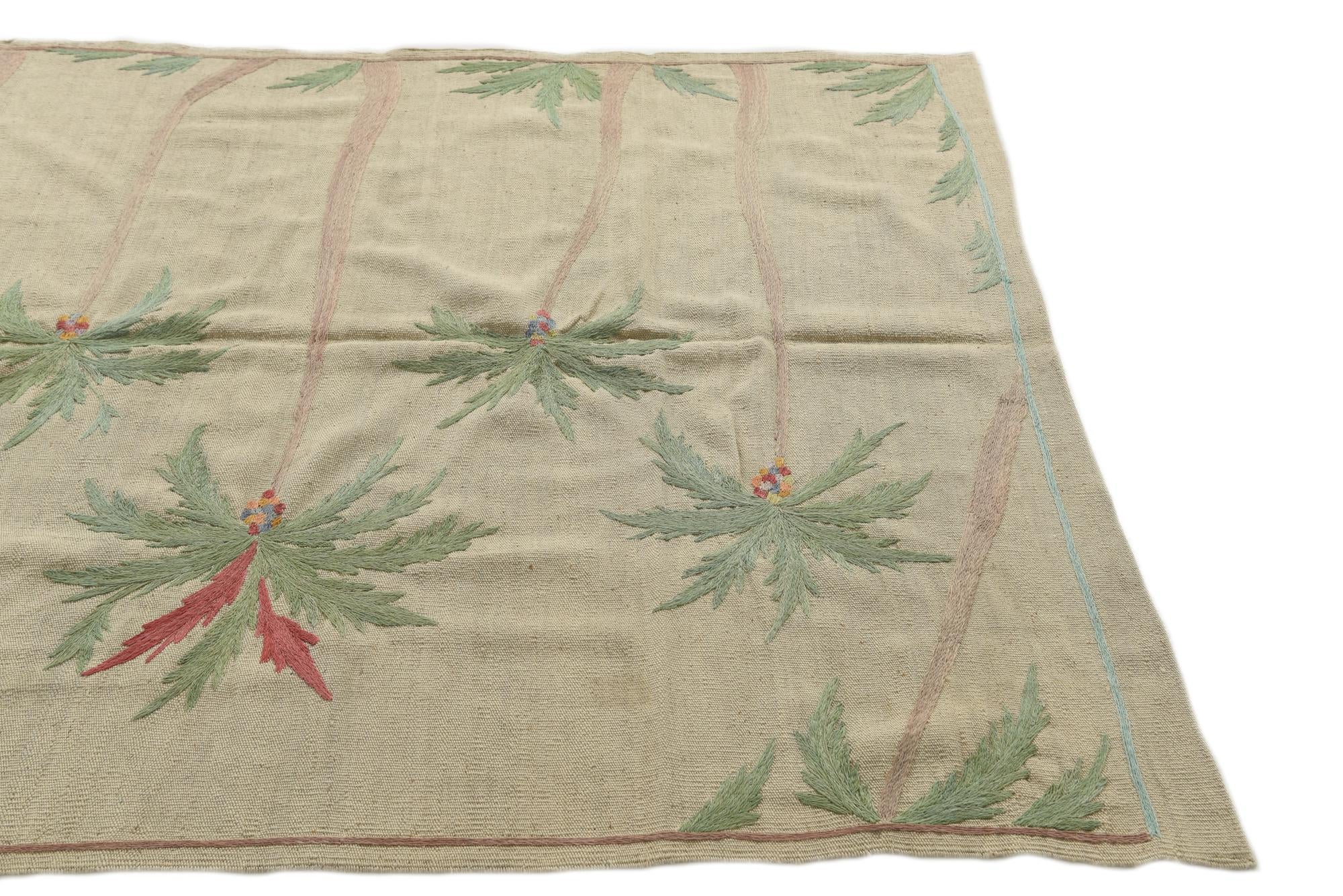 5' x 6' 2 Hand Woven Kilim Suzani Wool Square Rug