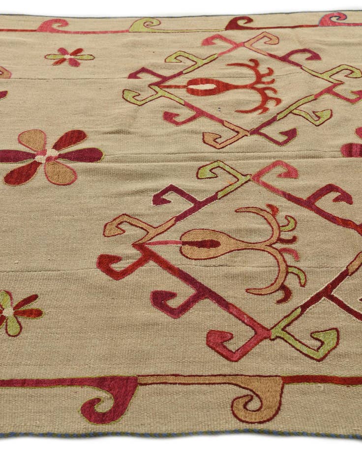 Detail image of 4' 10 x 6' 9  Hand Woven Kilim Suzani Wool Square Rug