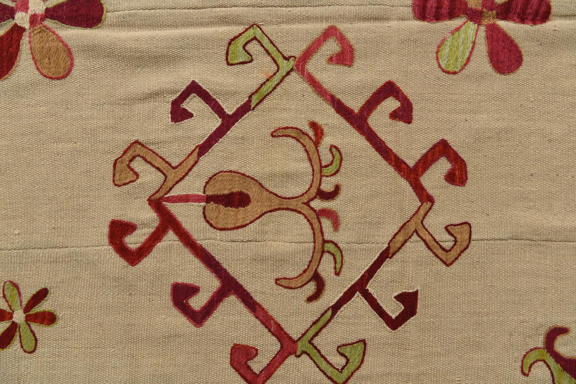4' 10 x 6' 9 Hand Woven Kilim Suzani Wool Square Rug