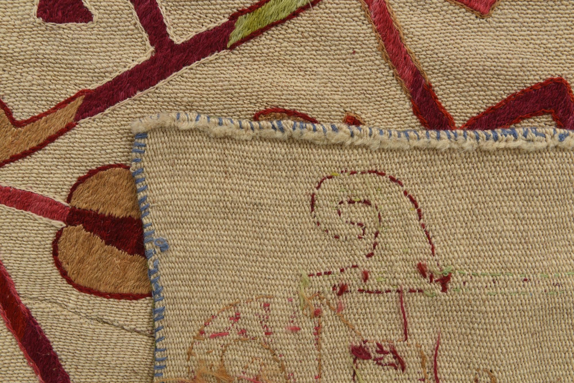 4' 10 x 6' 9 Hand Woven Kilim Suzani Wool Square Rug