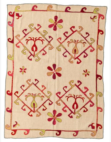 4' 10 x 6' 9 Hand Woven Kilim Suzani Wool Square Rug
