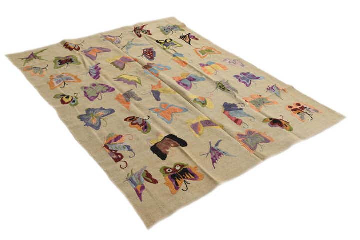 5' 1 x 6' 4 Hand Woven Kilim Suzani Wool Square Rug