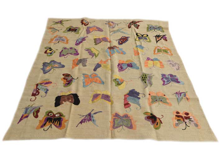 5' 1 x 6' 4 Hand Woven Kilim Suzani Wool Square Rug