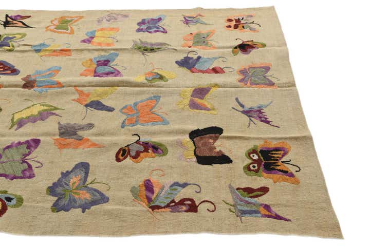 5' 1 x 6' 4 Hand Woven Kilim Suzani Wool Square Rug