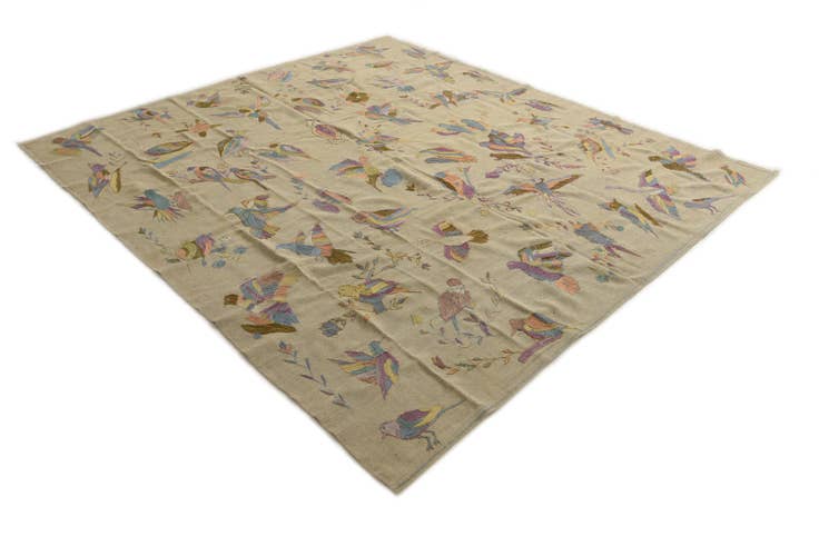 Detail image of 8' 2 x 8' 10 Hand Woven Kilim Suzani Wool Square Rug