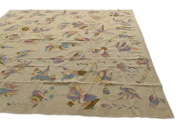Detail image of 8' 2 x 8' 10 Hand Woven Kilim Suzani Wool Square Rug