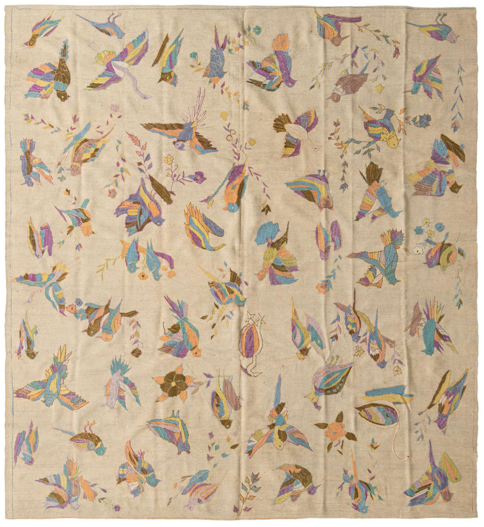 8' 2 x 8' 10 Hand Woven Kilim Suzani Wool Square Rug
