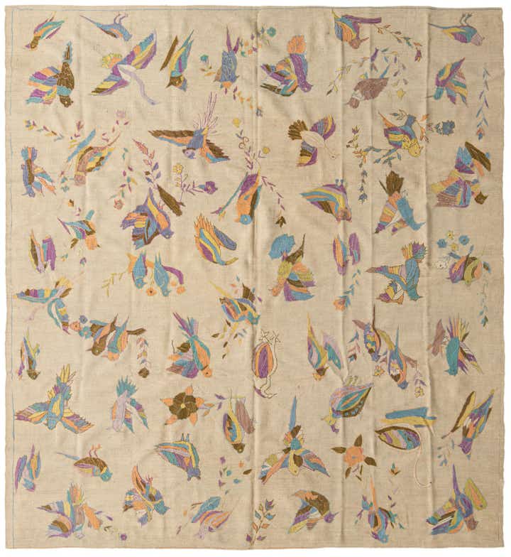 8' 2 x 8' 10 Hand Woven Kilim Suzani Wool Square Rug