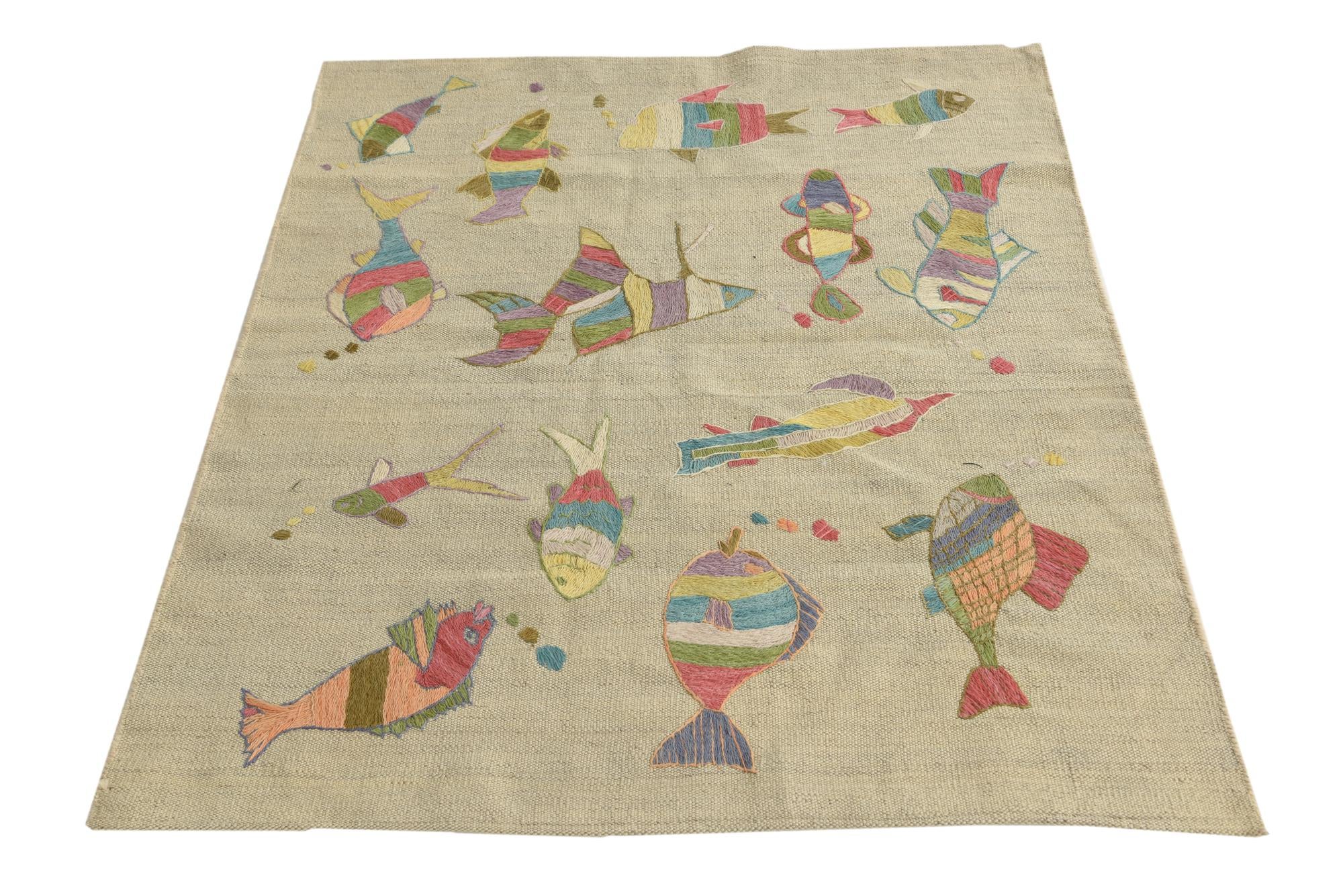 3' 3 x 3' 10 Hand Woven Kilim Suzani Wool Square Rug