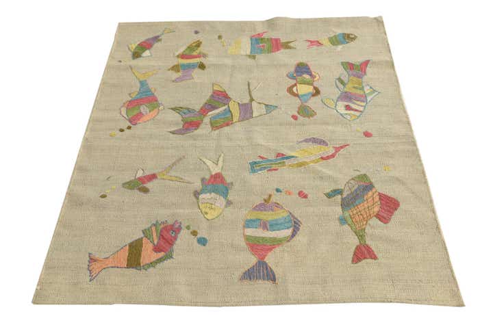 3' 3 x 3' 10 Hand Woven Kilim Suzani Wool Square Rug