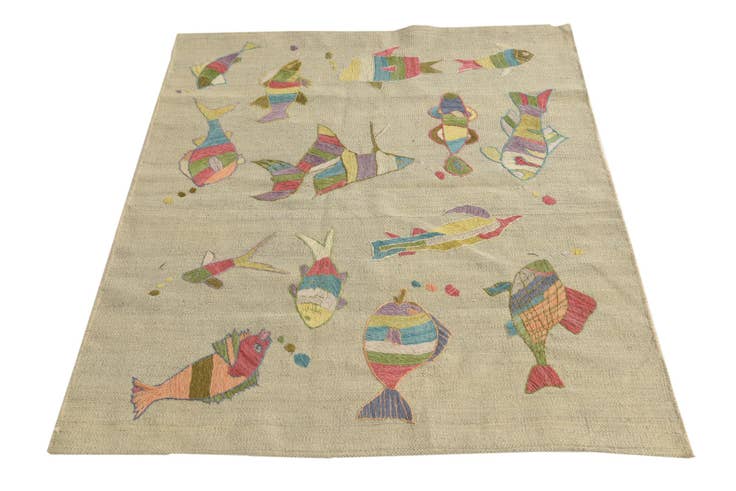 Detail image of 3' 3 x 3' 10 Hand Woven Kilim Suzani Wool Square Rug