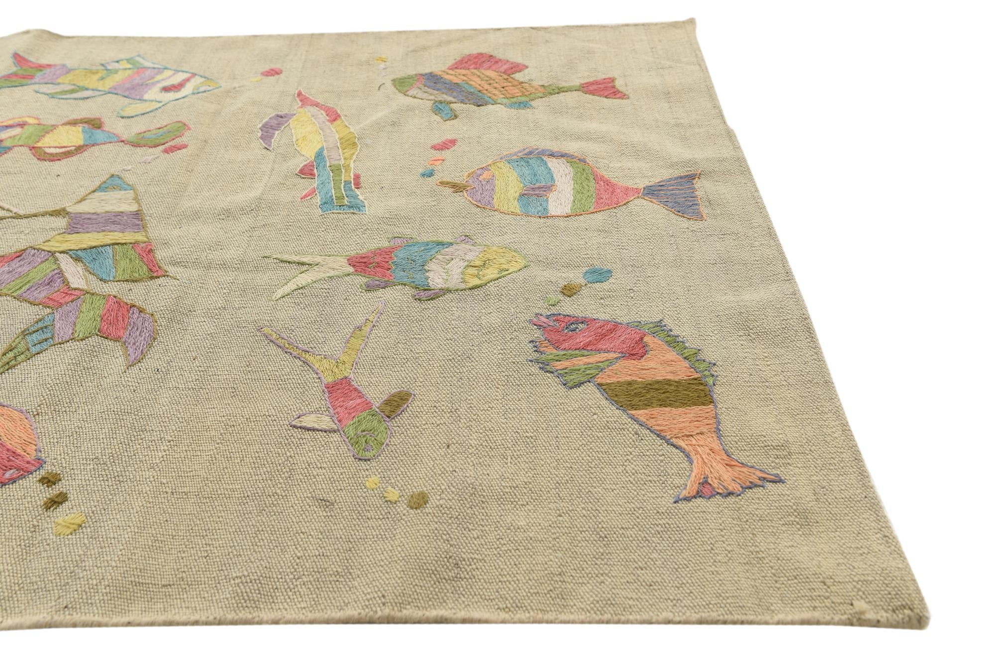 3' 3 x 3' 10 Hand Woven Kilim Suzani Wool Square Rug