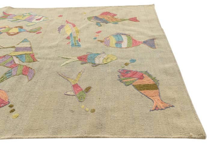 Detail image of 3' 3 x 3' 10 Hand Woven Kilim Suzani Wool Square Rug