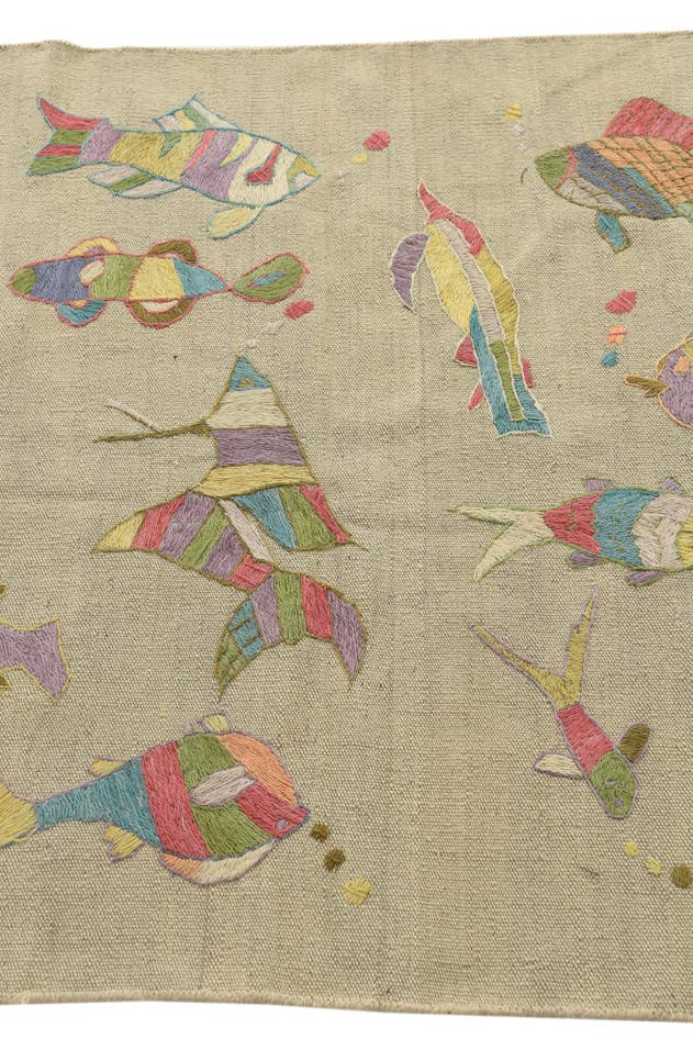 Detail image of 3' 3 x 3' 10 Hand Woven Kilim Suzani Wool Square Rug