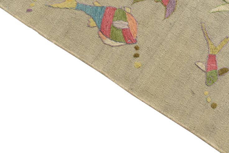 Detail image of 3' 3 x 3' 10 Hand Woven Kilim Suzani Wool Square Rug