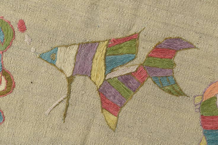 Detail image of 3' 3 x 3' 10 Hand Woven Kilim Suzani Wool Square Rug