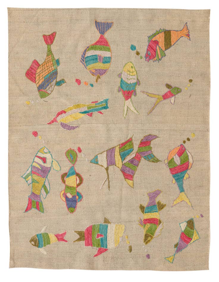 Detail image of 3' 3 x 3' 10 Hand Woven Kilim Suzani Wool Square Rug