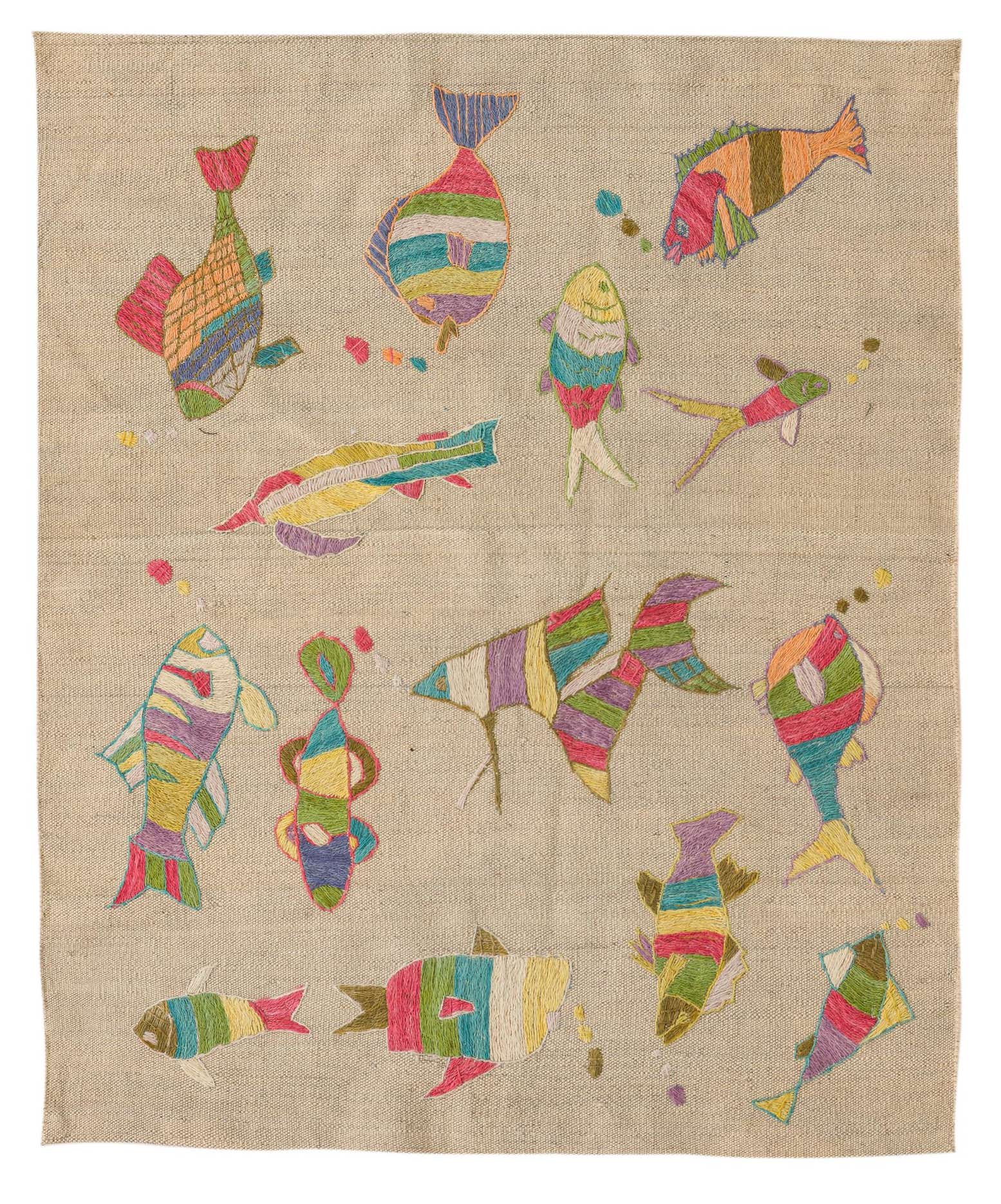 3' 3 x 3' 10 Hand Woven Kilim Suzani Wool Square Rug