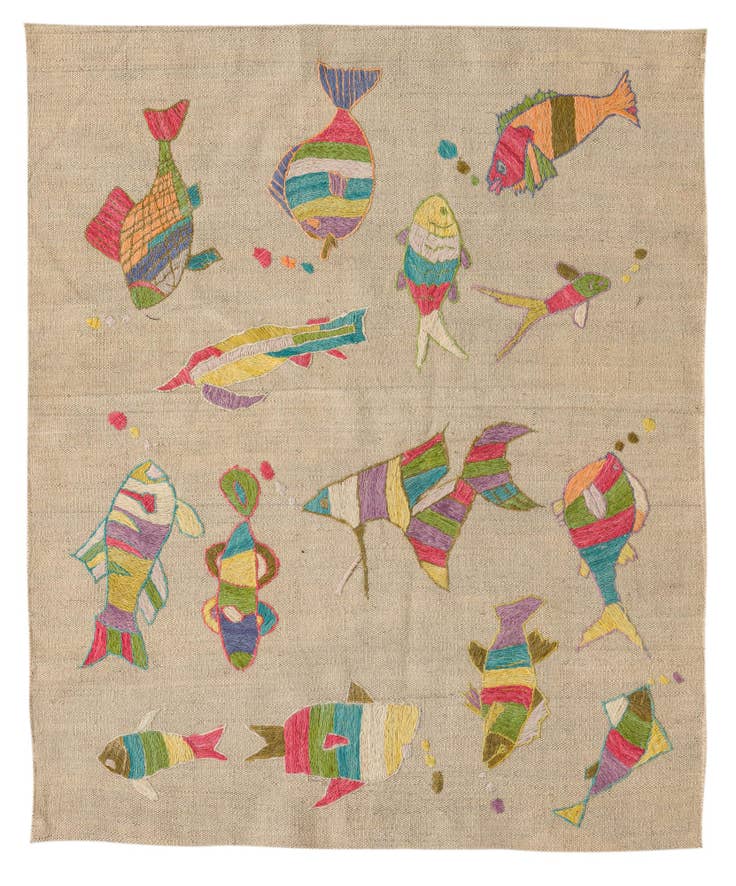 Detail image of 3' 3 x 3' 10 Hand Woven Kilim Suzani Wool Square Rug