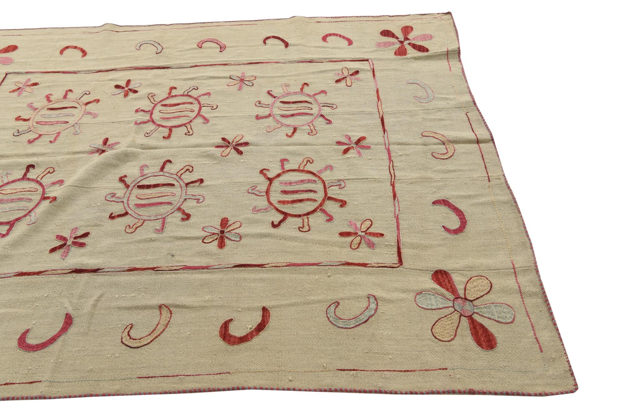 5' 4 x 6' 8 Hand Woven Kilim Suzani Wool Square Rug