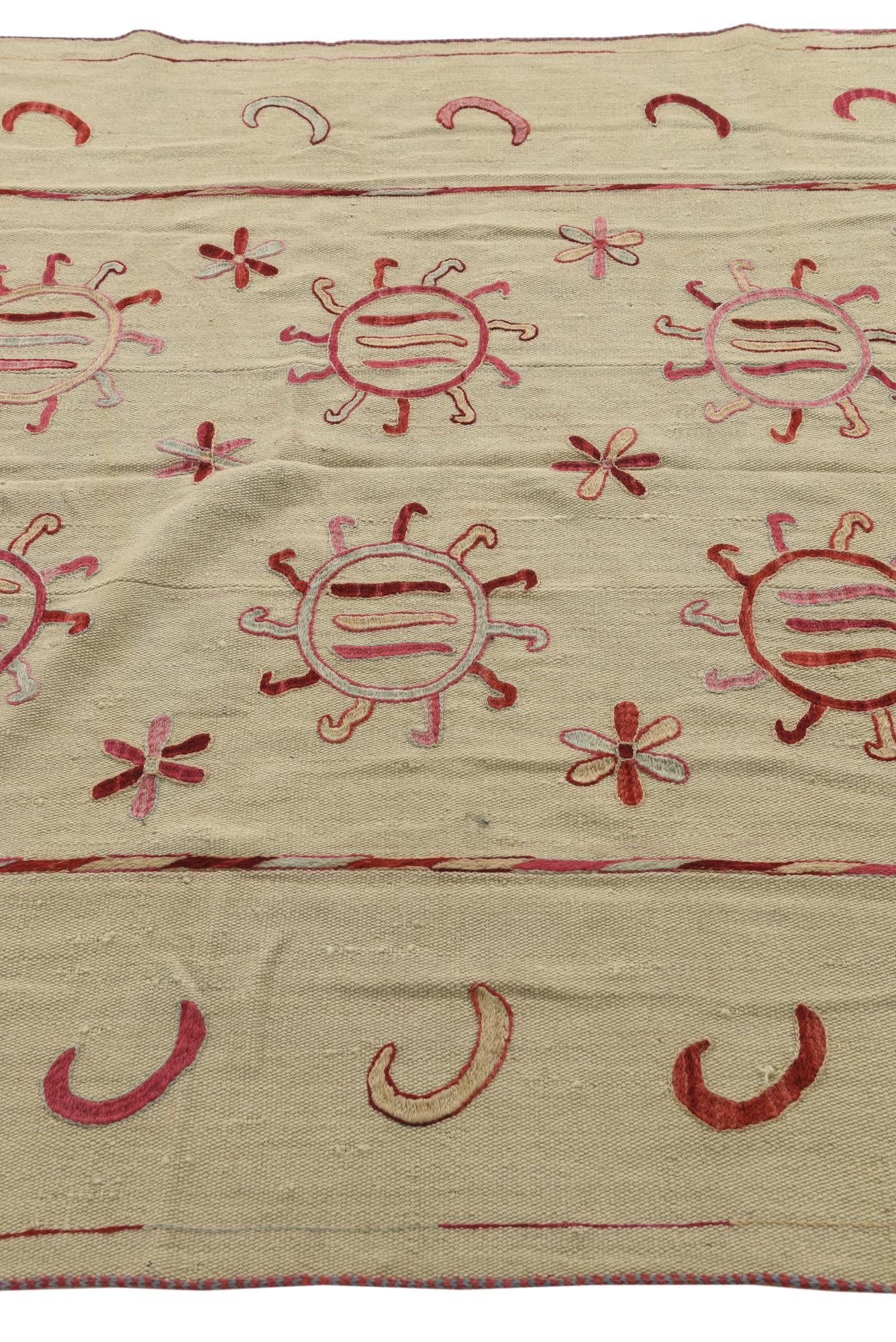 5' 4 x 6' 8 Hand Woven Kilim Suzani Wool Square Rug