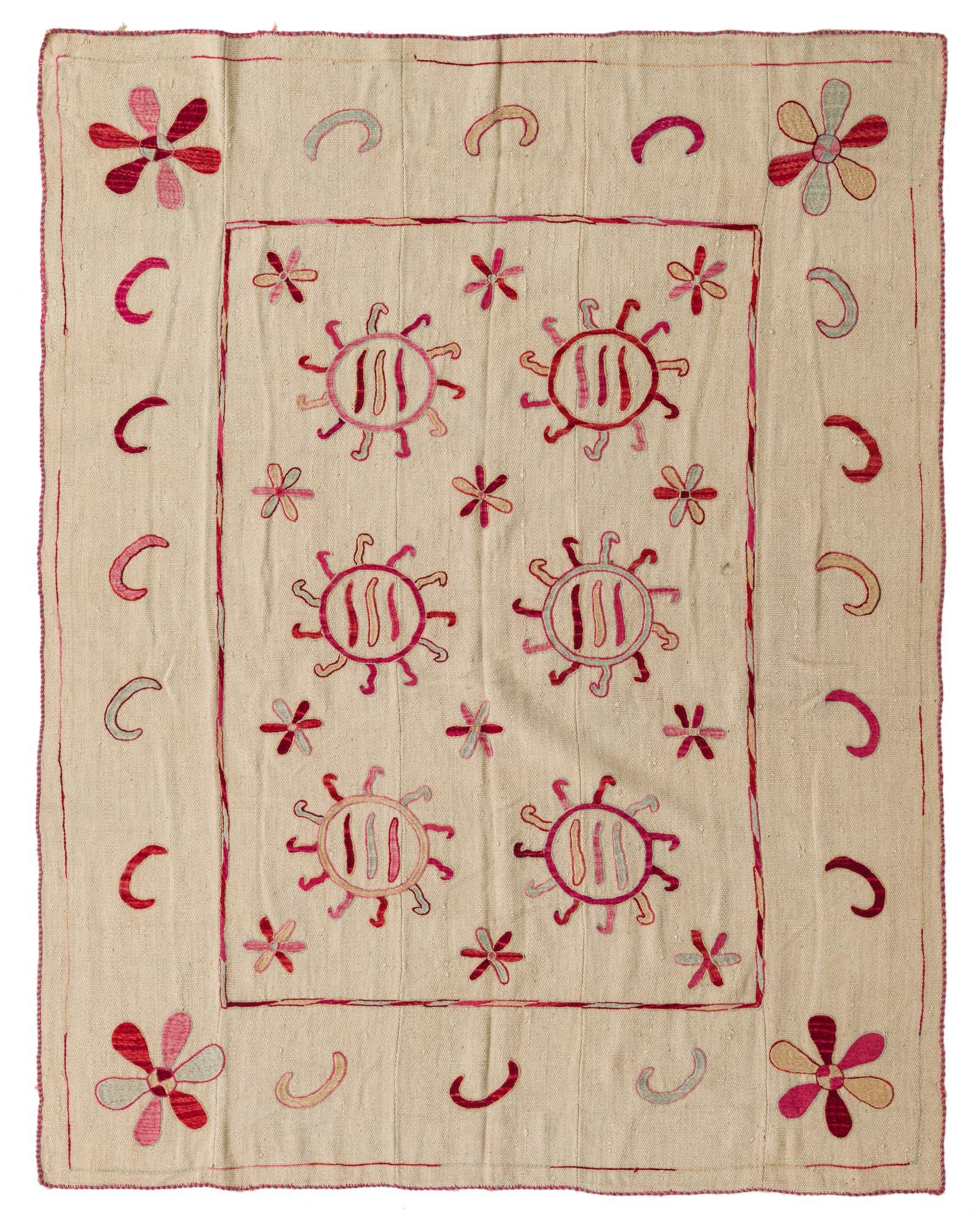5' 4 x 6' 8 Hand Woven Kilim Suzani Wool Square Rug