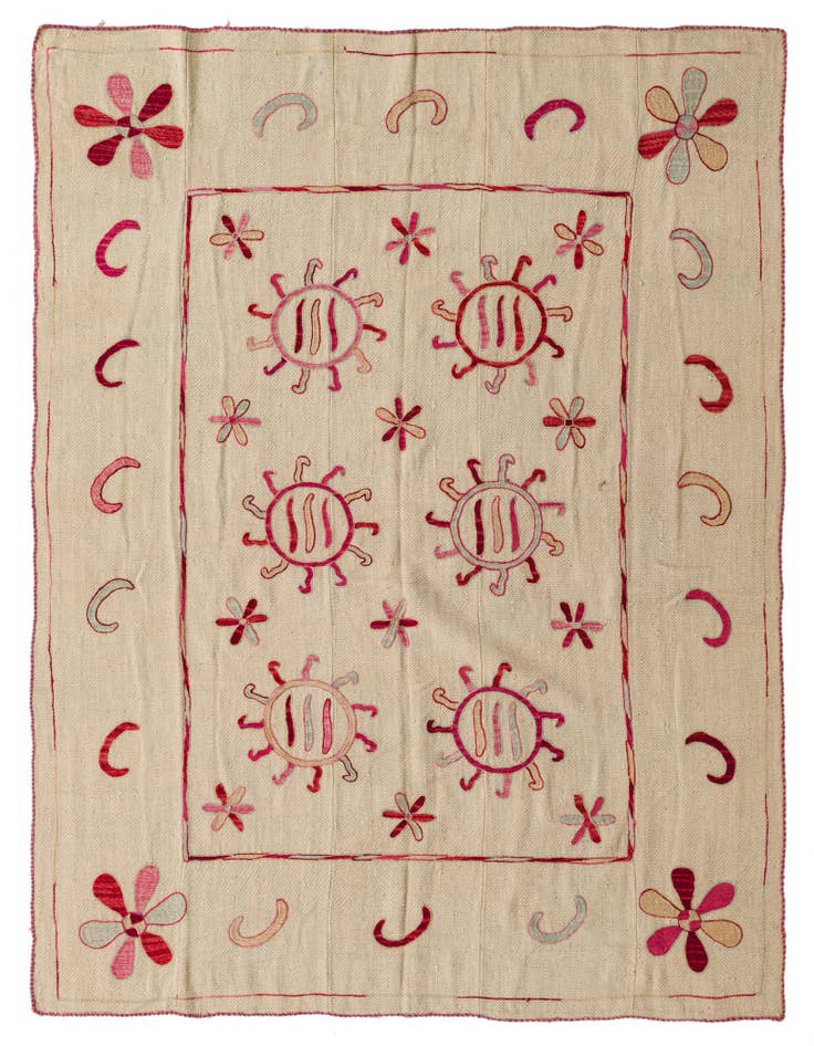 Detail image of 5' 4 x 6' 8 Hand Woven Kilim Suzani Wool Square Rug