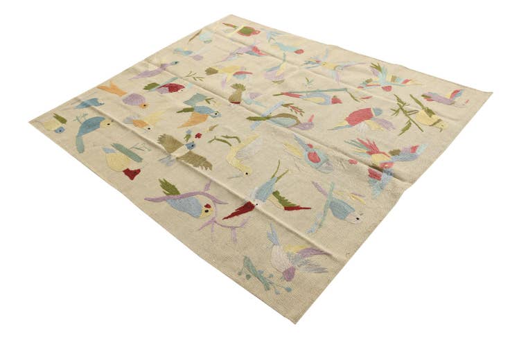 Detail image of 5' 2 x 6' 2 Hand Woven Kilim Suzani Wool Square Rug