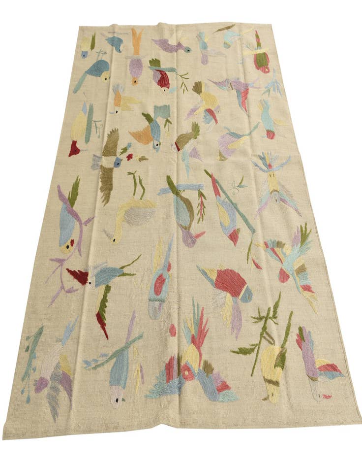 Detail image of 5' 2 x 6' 2  Hand Woven Kilim Suzani Wool Square Rug