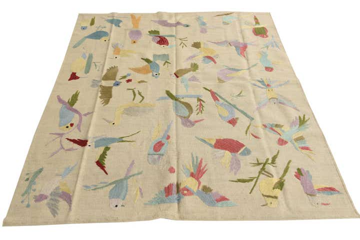 5' 2 x 6' 2 Hand Woven Kilim Suzani Wool Square Rug