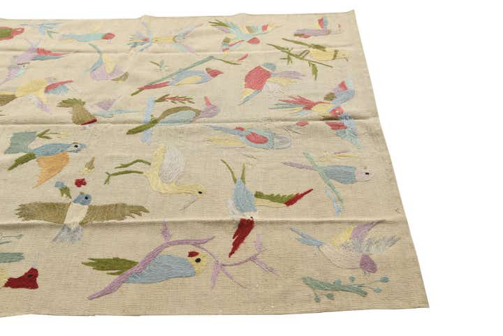 5' 2 x 6' 2 Hand Woven Kilim Suzani Wool Square Rug