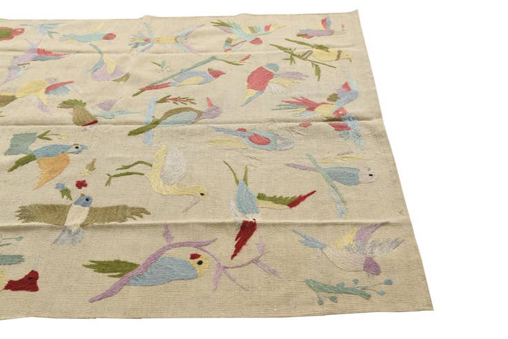 Detail image of 5' 2 x 6' 2 Hand Woven Kilim Suzani Wool Square Rug