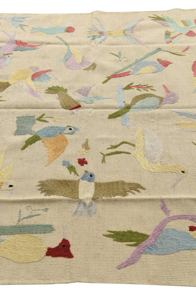Detail image of 5' 2 x 6' 2 Hand Woven Kilim Suzani Wool Square Rug
