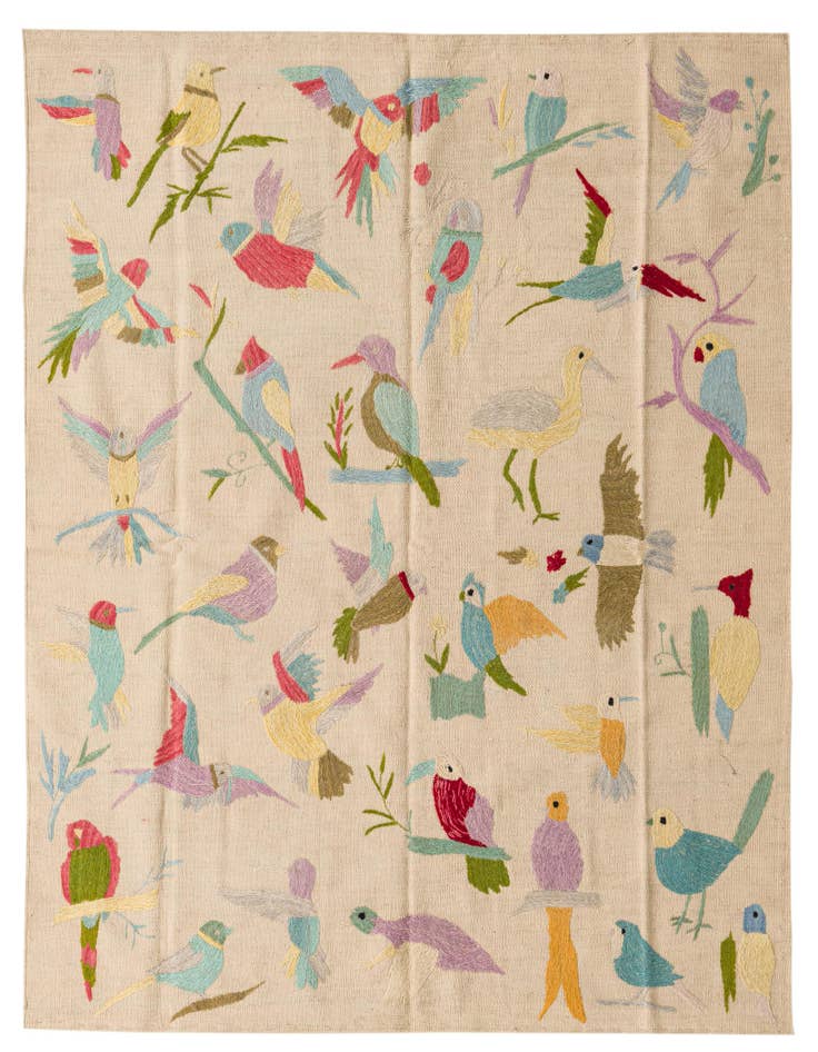 Detail image of 5' 2 x 6' 2 Hand Woven Kilim Suzani Wool Square Rug